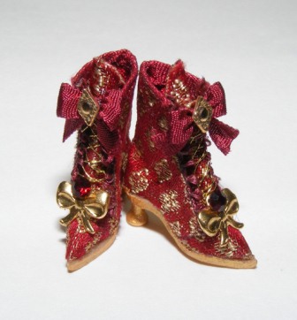 RED & GOLD SILK BROCADE BOOTS